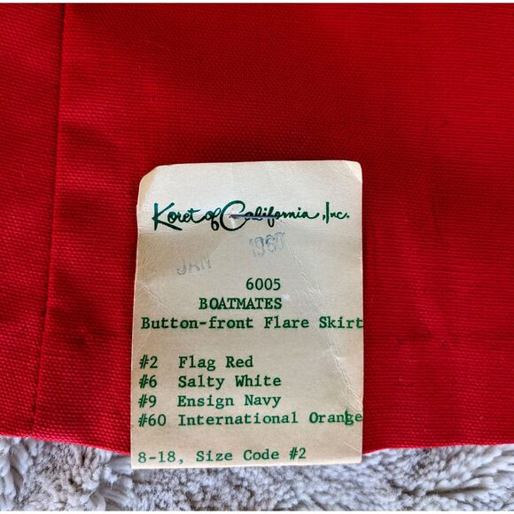 Vintage 1960 Deadstock Koret of CA Red Twill Button Front Full Skirt, Size 0/2 - Picture 6 of 10